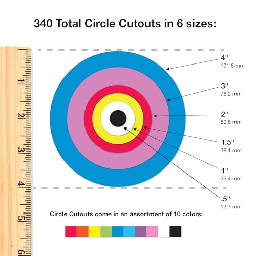 3 Pack Multicolor Paper Circle Cutouts - 0.5 to 4 Inch Craft Shapes for Classroom & Art Projects