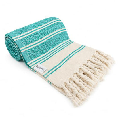 Oversized Turkish Cotton Beach Towel - Quick Dry Sand-Resistant Travel & Pool Towel, Aqua Blue 39 x 71 inches