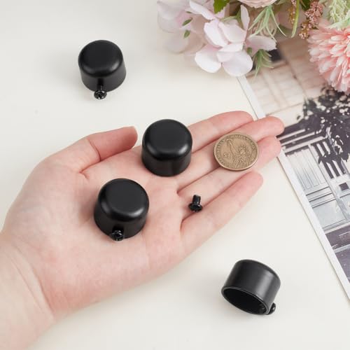 Black Curtain Rod End Caps Fits 28.5mm/1.12" Poles - Iron Finials with Screw - Replacement for Roman Curtains & Closet Rods