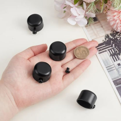 Black Curtain Rod End Caps Fits 28.5mm/1.12" Poles - Iron Finials with Screw - Replacement for Roman Curtains & Closet Rods