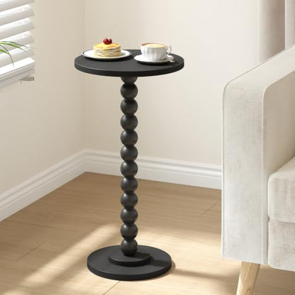 TUTOTAK Black Round Side Table with Solid Wood Legs - Small End Table