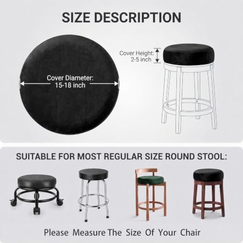 Velvet Elastic Round Bar Stool Covers 15-18 Inch Black Set of 4