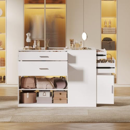 Bedroom Closet Island with 6 Drawers, White Armoire Wardrobe Island
