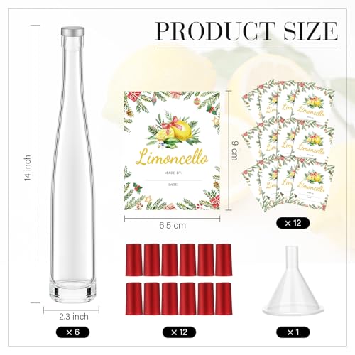 6 Pack 12 Oz Glass Bottles with Lids for Limoncello and Christmas Decorations