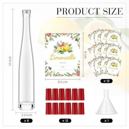 6 Pack 12 Oz Glass Bottles with Lids for Limoncello and Christmas Decorations