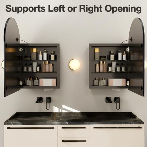 LED Illuminated Bathroom Medicine Cabinet with Anti-Fog Mirror - Recessed or Surface Mount, Black, 29.5"H x 15.7"W