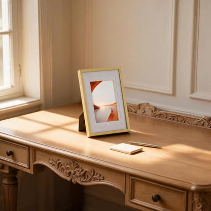 5x7 Metal Picture Frame with Glass and Dual Mats - Gold Finish