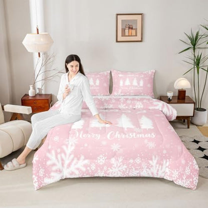 Pink Christmas Comforter Set Queen Size Bedding - Multi 11 Style