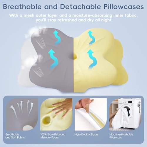 Memory Foam Cervical Neck Pillow with Dual Height Support - Grey