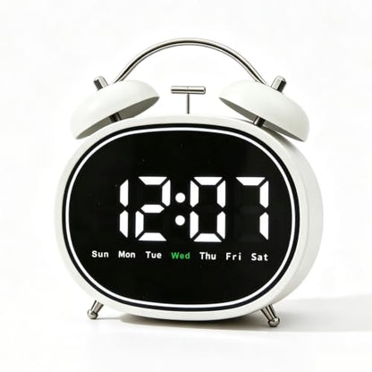 Small Round Digital Alarm Clock with Silent Mode - White