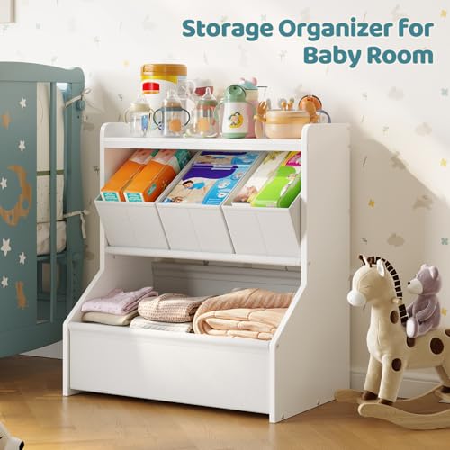 Kids Toy Storage Organizer with Display Shelf 23.8" - Safe Playroom & Nursery Storage