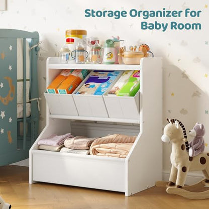 Kids Toy Storage Organizer with Display Shelf 23.8" - Safe Playroom & Nursery Storage