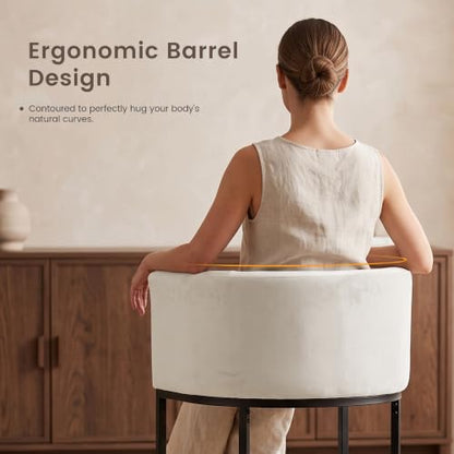 Beige Chenille Counter Height Bar Stools Set of 2 with Arms & Footrest - 26 Inch Kitchen Island Chairs