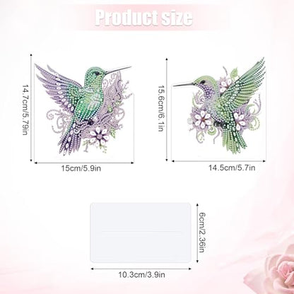 Antor 2 Pcs Hummingbird Diamond Painting Kit - Green Crystal Rhinestone Ornaments for Home & Office Decor
