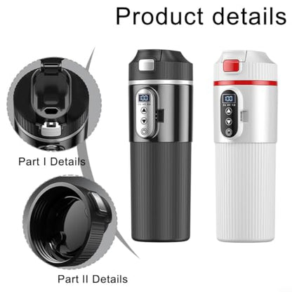 Portable 12V/24V Travel Mug with LCD Touch Control - Black, 500ml Stainless Steel