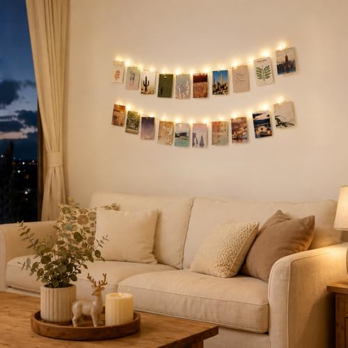 2 Pack Photo String Lights with Clips - 4.1Ft Battery-Powered Decorative Wall Hanger