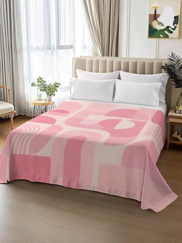 California King Pink Flat Sheet Boho Geometric Microfiber Bedding - Soft & Breathable