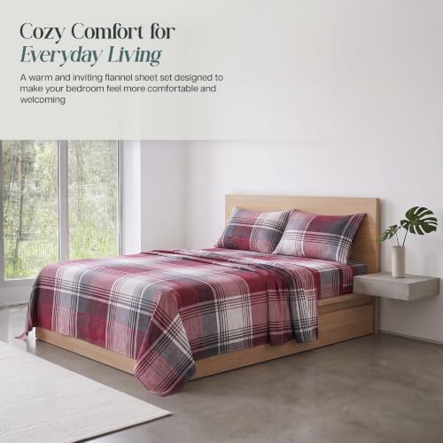 Redplaid Cotton Double Brushed Flannel Sheets Set Queen with 16-Inch Deep Pocket
