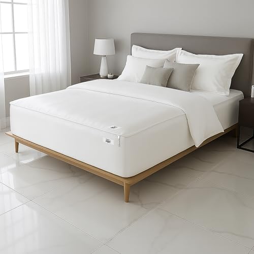 King Size Zipper Fitted Sheet Set - 500TC Cotton Satin, Deep 16 Inch Pocket, Snow White