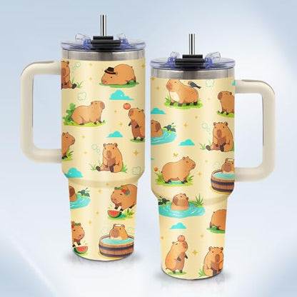 Capybara Tumbler 40 oz Water Bottle with Handle - Cute Animal Gift for Kids & Adults - Variation of THIS listing