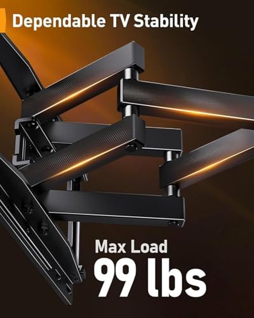 Perlegear AuraFrame™ Pre-Assembled TV Wall Mount with LED Lights for 26-65 inch TVs up to 99 lbs, Max VESA 400x400mm, Swivel, Extension, Tilt, TV Backlights with Music Sync, Fits 16”/12” Wood Studs