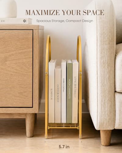 Gold Metal Magazine Holder & Storage Basket - Modern Home Organizer