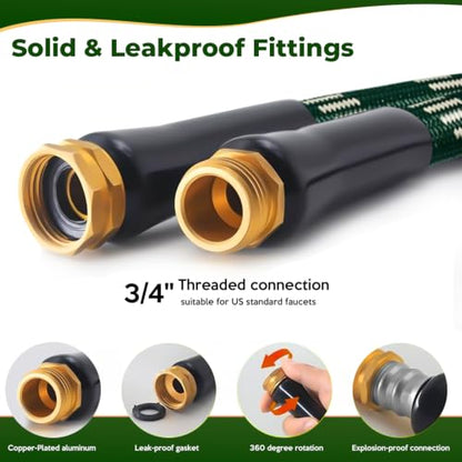 Dark Green 100 ft Upgraded Kink-Free Flexible Garden Hose with 10 Pattern Spray Nozzle