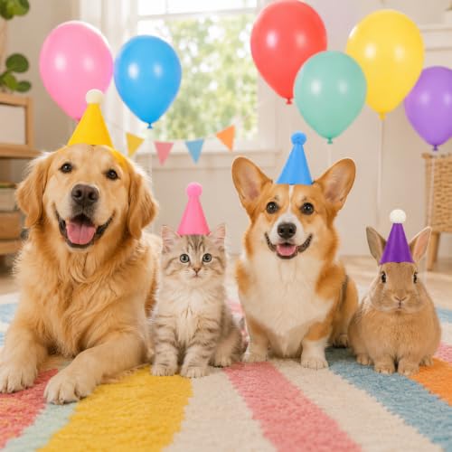 Mini Party Hats and Balloons Set for Stuffed Animals - Multicolor