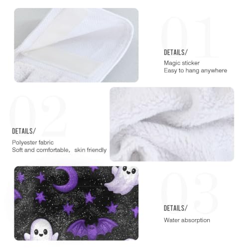 Halloween Ghosts Purple Bats Moons Kitchen Towels Set - Hanging Dish & Hand Towels, 2 Pieces, Variation of Halloween 1