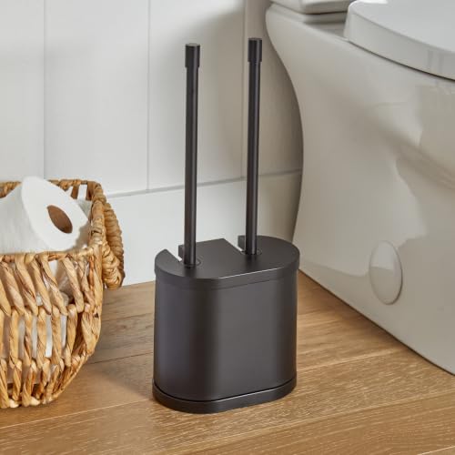 Black Toilet Bowl Brush and Plunger Set with Holder - Open Back Design