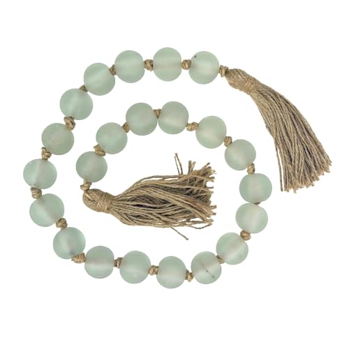 Frosted Glass Bead Garland - White Coastal Decor, 46 Inch with Tassels