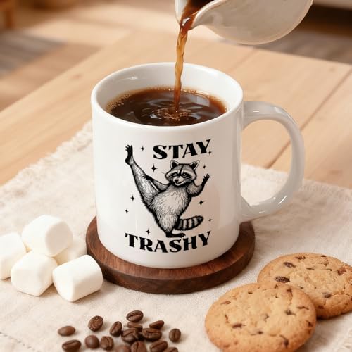 Stay Trashy Ceramic Mug - Raccoon Coffee Cup - White17
