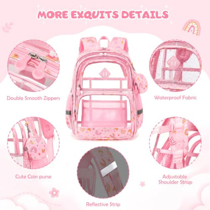 Rainbow Clear Corduroy Backpack with Lunch Bag & Pencil Case for Girls
