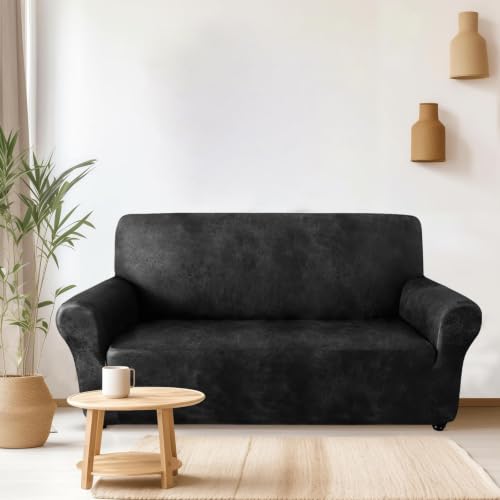 Leather-Look Loveseat Cover 1-Piece Slipcover for 55-62 Inch Sofas - Black