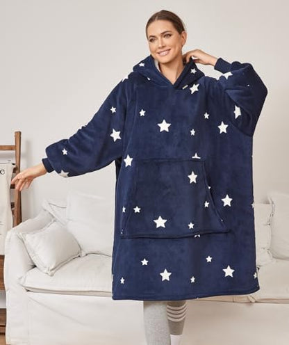 CozyLeep Sherpa Oversized Hooded Wearable Blanket Hoodie for Women Men - Star