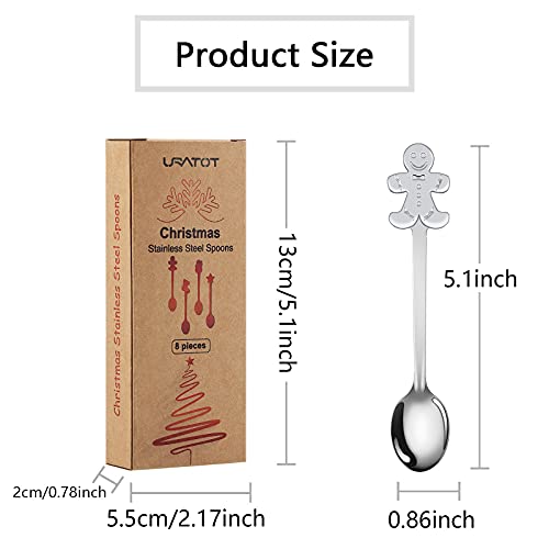 Christmas Stainless Steel Spoons Set - 8 Pieces with Holiday Patterns, Gift & Stocking Fillers