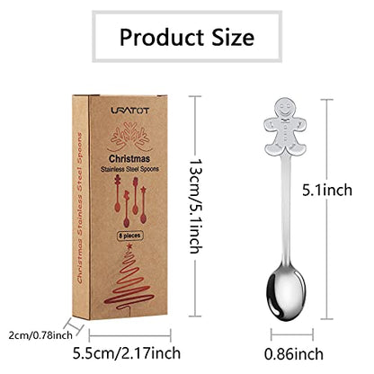 Christmas Stainless Steel Spoons Set - 8 Pieces with Holiday Patterns, Gift & Stocking Fillers
