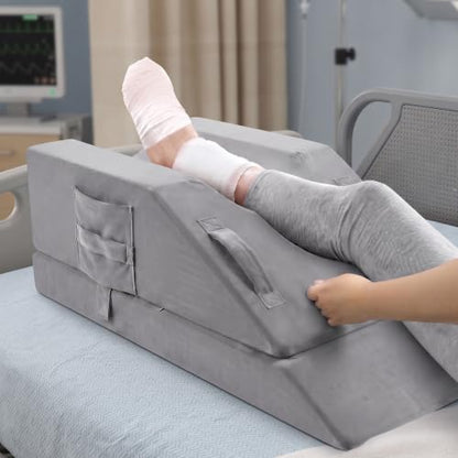 Adjustable Leg Elevation Pillow for Post-Surgery & Swelling Relief - Memory Foam Wedge