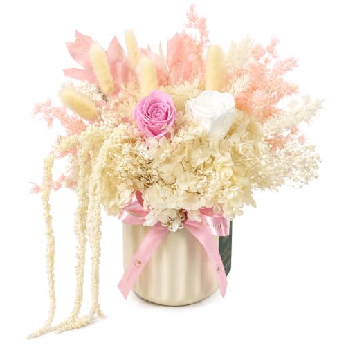 Preserved Flower Arrangement in Ceramic Vase - Long Lasting Gift for Her