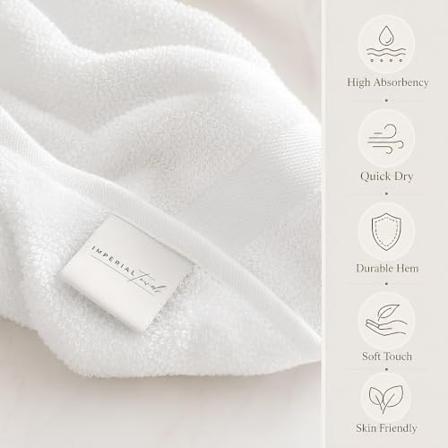 Imperial Towels Pack of 12 White 20x40 Inch Cotton Bath Towels - Fast Drying, Commercial Use
