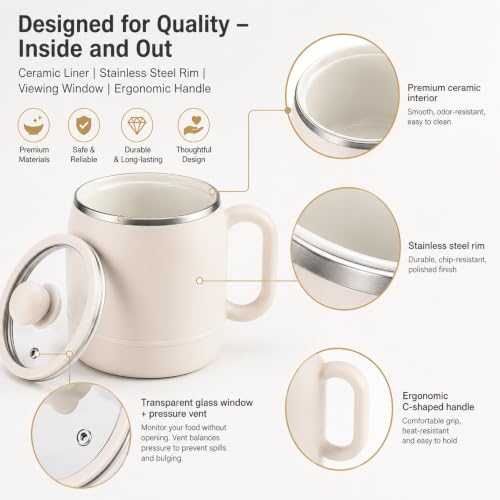 Beige 6-in-1 Portable Electric Stewing Cup with Filter, 27 Oz