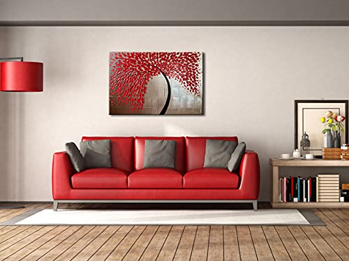 Large Red Flower Oil Painting on Canvas - Hand-Painted Wall Art for Living Room Bedroom Kitchen