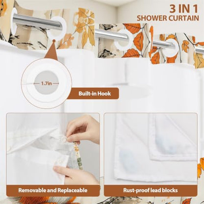 No Hook Fall Squirrel Fabric Shower Curtain with Snap-In Liner 71W x 71L - Squirrel Variation