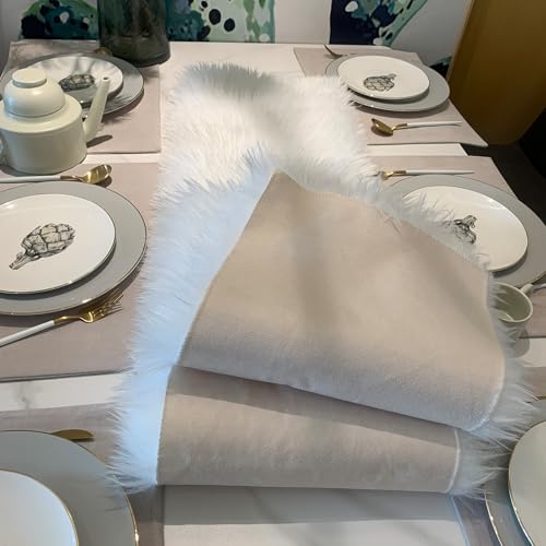 White Faux Fur Table Runner 12x60 Inch Christmas Holiday Decor - Cozy & Elegant