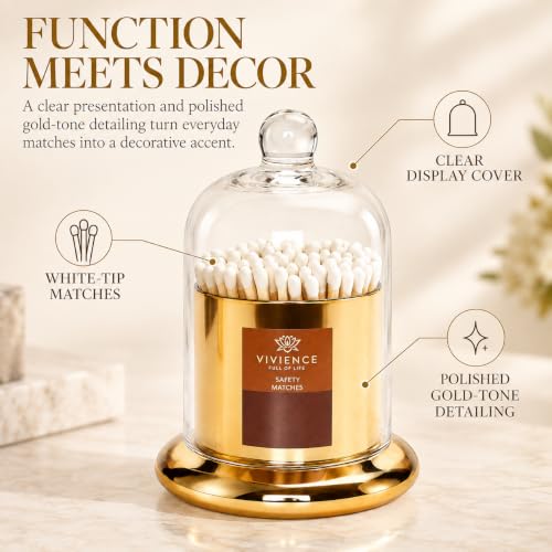 Decorative Match Holder Jar with Clear Dome and Gold-Tone Base