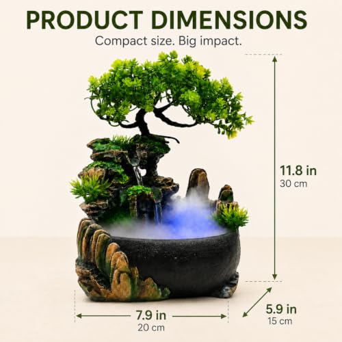 11-Inch Tabletop Fountain with LED Mist and Rockery Waterfall - Indoor Decor
