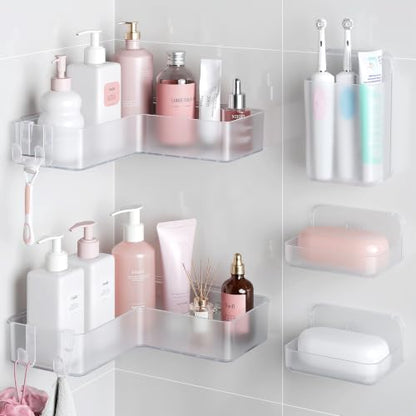 Nieifi Adhesive Corner Shower Caddy Set - Clear, 5 Pieces