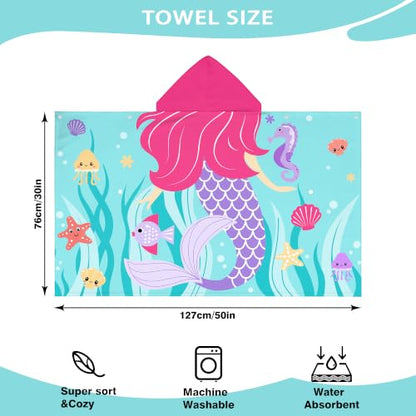 Mermaid Hooded Towels for Kids 30x50 Inches - Soft Absorbent Toddler Beach Wrap - Variation 02.mermaid-01