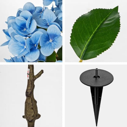 Hydrangea Artificial Tree 3ft Blue Flower with Ground Spikes - Set of 2