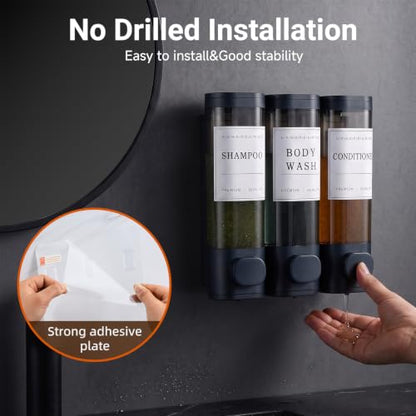 Wall-Mounted Shampoo and Conditioner Dispenser 1050ML No Drill Leak-Proof Dark Blue